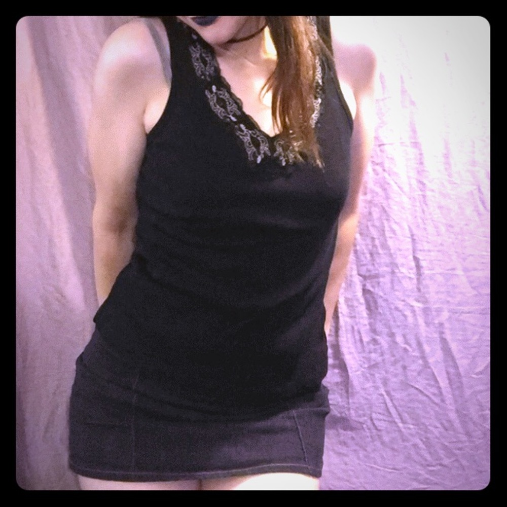 Black embellished ribbed tank